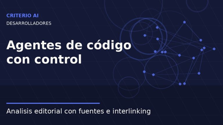 Imagen editorial de Criterio AI sobre uso responsable de agentes de código en proyectos reales.