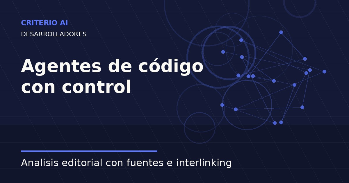 Imagen editorial de Criterio AI sobre uso responsable de agentes de código en proyectos reales.